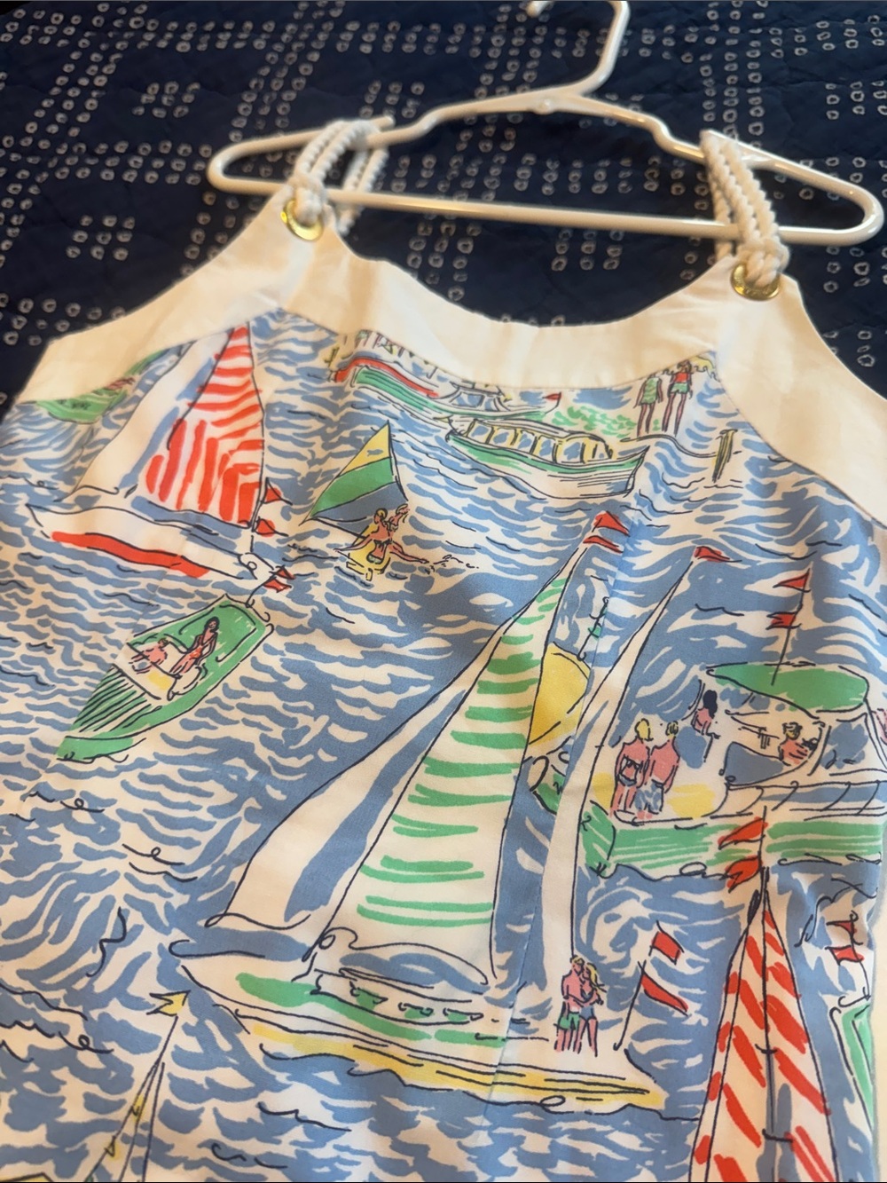 Nautical Sailboat Lilly Pulitzer Print Halter Dress - White & Light Blue